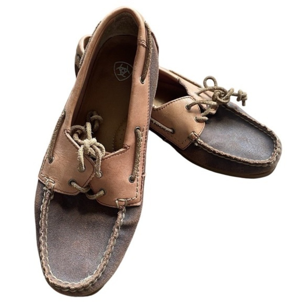 Women's ARIAT YUMA Brown Peach Leather Moc Boat Shoe #10012908 Size 8 B